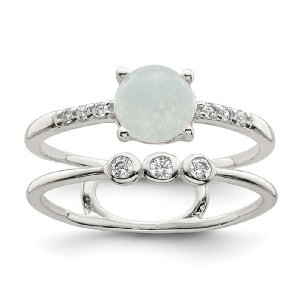 Sterling Silver w/ CZ and Quartzite Double Ring
